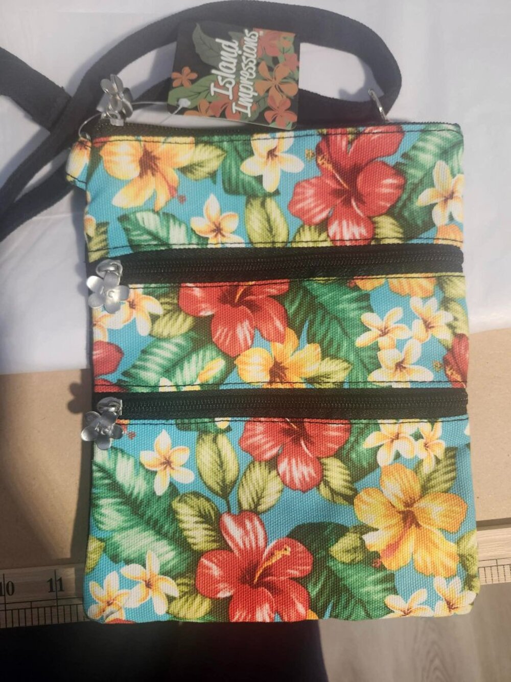 island Impressions Crossbody Bag Hawaiian Floral Tropical 7x9 Adjustable Strap - Picture 10 of 10